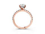 Rose gold Oval Cut Diamond Solitaire Ring with Round with Aquamarine side stone Pavé Band and Four-Prong Setting_39