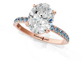 Rose gold Oval Cut Diamond Solitaire Ring with Round with Aquamarine side stone Pavé Band and Prong Setting_25