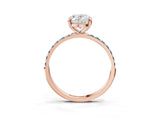 Rose gold Oval Cut Diamond Solitaire Ring with Round with Aquamarine side stone Pavé Band and Prong Setting_27