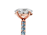 Rose gold Oval Cut Diamond Solitaire Ring with Round with Aquamarine side stone Pavé Band and Prong Setting_29