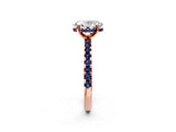 Rose gold Oval Cut Diamond Solitaire Ring with Round with Blue Sapphire side stone Pavé Band and Four-Prong Setting_38
