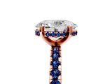 Rose gold Oval Cut Diamond Solitaire Ring with Round with Blue Sapphire side stone Pavé Band and Four-Prong Setting_41