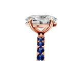 Rose gold Oval Cut Diamond Solitaire Ring with Round with Blue Sapphire side stone Pavé Band and Prong Setting_17