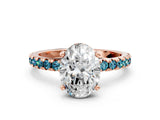 Rose gold Oval Cut Diamond Solitaire Ring with Round with Blue Topaz side stone Pavé Band and Four-Prong Setting_36