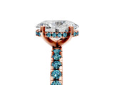 Rose gold Oval Cut Diamond Solitaire Ring with Round with Blue Topaz side stone Pavé Band and Four-Prong Setting_41