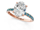 Rose gold Oval Cut Diamond Solitaire Ring with Round with Blue Topaz side stone Pavé Band and Prong Setting_13