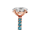 Rose gold Oval Cut Diamond Solitaire Ring with Round with Blue Topaz side stone Pavé Band and Prong Setting_17