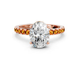 Rose gold Oval Cut Diamond Solitaire Ring with Round with Citrine side stone Pavé Band and Four-Prong Setting_36