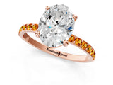 Rose gold Oval Cut Diamond Solitaire Ring with Round with Citrine side stone Pavé Band and Prong Setting_13
