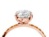 Rose gold Oval Cut Diamond Solitaire Ring with Round with Citrine side stone Pavé Band and Prong Setting_16