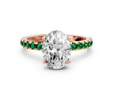 Rose gold Oval Cut Diamond Solitaire Ring with Round with Emerald side stone Pavé Band and Four-Prong Setting_36