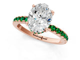 Rose gold Oval Cut Diamond Solitaire Ring with Round with Emerald side stone Pavé Band and Four-Prong Setting_37