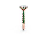 Rose gold Oval Cut Diamond Solitaire Ring with Round with Emerald side stone Pavé Band and Four-Prong Setting_38
