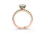 Rose gold Oval Cut Diamond Solitaire Ring with Round with Emerald side stone Pavé Band and Four-Prong Setting_39