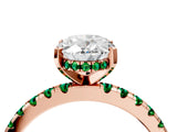Rose gold Oval Cut Diamond Solitaire Ring with Round with Emerald side stone Pavé Band and Four-Prong Setting_40