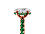 Rose gold Oval Cut Diamond Solitaire Ring with Round with Emerald side stone Pavé Band and Four-Prong Setting_41