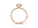 Rose gold Oval Cut Diamond Solitaire Ring with Round with Emerald side stone Pavé Band and Prong Setting_27