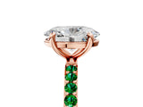 Rose gold Oval Cut Diamond Solitaire Ring with Round with Emerald side stone Pavé Band and Prong Setting_29