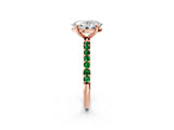 Rose gold Oval Cut Diamond Solitaire Ring with Round with Emerald side stone Pavé Band and Prong Setting_36
