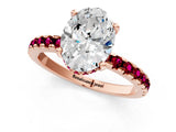 Rose gold Oval Cut Diamond Solitaire Ring with Round with Garnet side stone Pavé Band and Four-Prong Setting_37