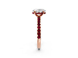Rose gold Oval Cut Diamond Solitaire Ring with Round with Garnet side stone Pavé Band and Four-Prong Setting_38