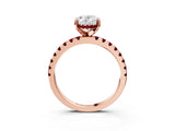 Rose gold Oval Cut Diamond Solitaire Ring with Round with Garnet side stone Pavé Band and Four-Prong Setting_39