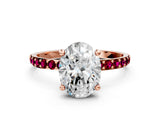 Rose gold Oval Cut Diamond Solitaire Ring with Round with Garnet side stone Pavé Band and Prong Setting_24