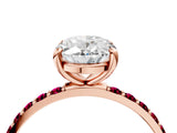 Rose gold Oval Cut Diamond Solitaire Ring with Round with Garnet side stone Pavé Band and Prong Setting_28