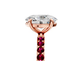 Rose gold Oval Cut Diamond Solitaire Ring with Round with Garnet side stone Pavé Band and Prong Setting_29