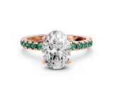 Rose gold Oval Cut Diamond Solitaire Ring with Round with Green Sapphire side stone Pavé Band and Four-Prong Setting_36