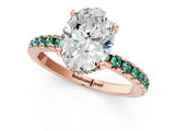 Rose gold Oval Cut Diamond Solitaire Ring with Round with Green Sapphire side stone Pavé Band and Four-Prong Setting_37