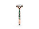 Rose gold Oval Cut Diamond Solitaire Ring with Round with Green Sapphire side stone Pavé Band and Four-Prong Setting_38