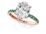Rose gold Oval Cut Diamond Solitaire Ring with Round with Green Sapphire side stone Pavé Band and Prong Setting_1