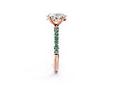 Rose gold Oval Cut Diamond Solitaire Ring with Round with Green Sapphire side stone Pavé Band and Prong Setting_2