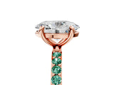 Rose gold Oval Cut Diamond Solitaire Ring with Round with Green Sapphire side stone Pavé Band and Prong Setting_5
