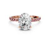 Rose gold Oval Cut Diamond Solitaire Ring with Round with Morganite side stone Pavé Band and Prong Setting_12