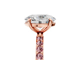 Rose gold Oval Cut Diamond Solitaire Ring with Round with Morganite side stone Pavé Band and Prong Setting_17