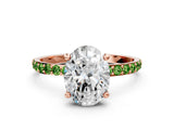 Rose gold Oval Cut Diamond Solitaire Ring with Round with Peridot side stone Pavé Band and Prong Setting