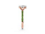 Rose gold Oval Cut Diamond Solitaire Ring with Round with Peridot side stone Pavé Band and Prong Setting_2