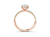 Rose gold Oval Cut Diamond Solitaire Ring with Round with Peridot side stone Pavé Band and Prong Setting_3