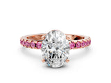 Rose gold Oval Cut Diamond Solitaire Ring with Round with Pink Sapphire side stone Pavé Band and Four-Prong Setting_36