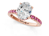 Rose gold Oval Cut Diamond Solitaire Ring with Round with Pink Sapphire side stone Pavé Band and Four-Prong Setting_37