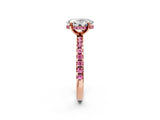 Rose gold Oval Cut Diamond Solitaire Ring with Round with Pink Sapphire side stone Pavé Band and Four-Prong Setting_38