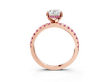 Rose gold Oval Cut Diamond Solitaire Ring with Round with Pink Sapphire side stone Pavé Band and Four-Prong Setting_39