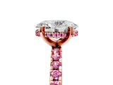 Rose gold Oval Cut Diamond Solitaire Ring with Round with Pink Sapphire side stone Pavé Band and Four-Prong Setting_41