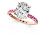 Rose gold Oval Cut Diamond Solitaire Ring with Round with Pink Sapphire side stone Pavé Band and Prong Setting_13