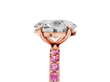 Rose gold Oval Cut Diamond Solitaire Ring with Round with Pink Sapphire side stone Pavé Band and Prong Setting_17