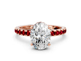Rose gold Oval Cut Diamond Solitaire Ring with Round with Ruby side stone Pavé Band and Four-Prong Setting_36