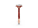 Rose gold Oval Cut Diamond Solitaire Ring with Round with Ruby side stone Pavé Band and Four-Prong Setting_38