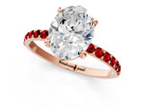 Rose gold Oval Cut Diamond Solitaire Ring with Round with Ruby side stone Pavé Band and Prong Setting_37